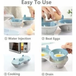 Egg Poacher - 2 Cavity Edible Silicone Egg Boiler Set, Double Egg Cups For Hard Boiled Eggs, Blue -Small Appliances Store 67643560 5
