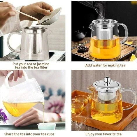 Heat Resistant Glass Teapot With Infuser, Clear Handle, Perfect For Tea And Coffee - (450ml) 4 Heat Resistant Glass Teapot With Infuser, Clear Handle, Perfect For Tea And Coffee - (450ml) - Image 4