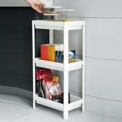 3 Tier Slim Organizer Storage Cart Laundry Trolley Bathroom Shelves Organizer, For Bathroom Laundry Room Pantry Kitchen Narrow Places -Small Appliances Store 68091211 3