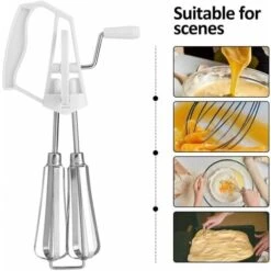 Stainless Steel Manual Whisk Egg Beater Rotary Handheld Egg Frother Mixer Cooking Tool Kitchen(White) -Small Appliances Store 68106443 5