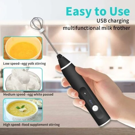 Electric Milk Frother, USB Rechargeable Milk Frother 2 In 1 Hand-held Battery-operated Milk Frother For Coffee, Latte, Cappuccino, Beating Eggs 2 Electric Milk Frother, USB Rechargeable Milk Frother 2 In 1 Hand-held Battery-operated Milk Frother For Coffee, Latte, Cappuccino, Beating Eggs - Image 2