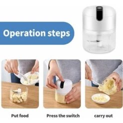 Mini Electric Chopper, 250ML&100ML Cordless Electric Meat Grinder, Portable Food Blender Kitchen Electric Chopper With Vegetable Chopper Blade For Baby Food, Meat, Garlic (White) 7 Mini Electric Chopper, 250ML&100ML Cordless Electric Meat Grinder, Portable Food Blender Kitchen Electric Chopper With Vegetable Chopper Blade For Baby Food, Meat, Garlic (White) -Small Appliances Store 69019068 3