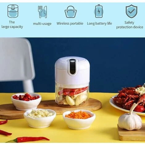 Mini Electric Chopper, 250ML&100ML Cordless Electric Meat Grinder, Portable Food Blender Kitchen Electric Chopper With Vegetable Chopper Blade For Baby Food, Meat, Garlic (White) 4 Mini Electric Chopper, 250ML&100ML Cordless Electric Meat Grinder, Portable Food Blender Kitchen Electric Chopper With Vegetable Chopper Blade For Baby Food, Meat, Garlic (White) - Image 4