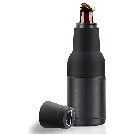 Vacuum Insulated Walled Stainless Steel 3-in-1 Beer / Soda Bottle And Can Cooler With Beer Opener BLACK 1 Vacuum Insulated Walled Stainless Steel 3-in-1 Beer / Soda Bottle And Can Cooler With Beer Opener BLACK