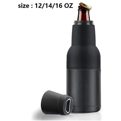 Vacuum Insulated Walled Stainless Steel 3-in-1 Beer / Soda Bottle And Can Cooler With Beer Opener BLACK 2 Vacuum Insulated Walled Stainless Steel 3-in-1 Beer / Soda Bottle And Can Cooler With Beer Opener BLACK - Image 2