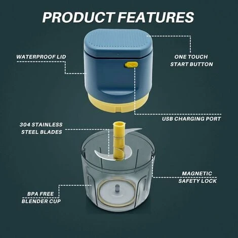 Electric Kitchen Chopper Mini Multifunction Chopper 250ml Food Processor Garlic Press Waterproof Washable Advanced Meat Grinder For Vegetables Fruits Baby Food 4 Electric Kitchen Chopper Mini Multifunction Chopper 250ml Food Processor Garlic Press Waterproof Washable Advanced Meat Grinder For Vegetables Fruits Baby Food - Image 4