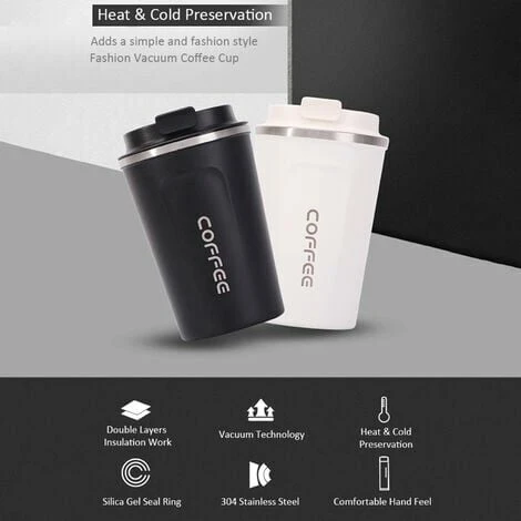 MUFF Stainless Steel Coffee Cup Leakproof Insulated Thermal Cup Car Portable Travel Coffee Mug,Black L 3 MUFF Stainless Steel Coffee Cup Leakproof Insulated Thermal Cup Car Portable Travel Coffee Mug,Black L - Image 3