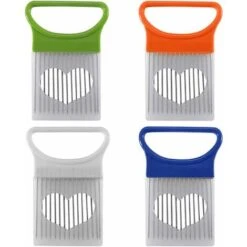 Slicer Onion Holder Assistant Food Slicer Fork Onion Holder Knife Stainless Steel Meat Needle Cutter Tomato Fruit Vegetable With Non-Slip Handle 4 Pieces