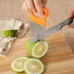 Slicer Onion Holder Assistant Food Slicer Fork Onion Holder Knife Stainless Steel Meat Needle Cutter Tomato Fruit Vegetable With Non-Slip Handle 4 Pieces -Small Appliances Store 75327326 4
