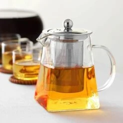 1 Piece Clear Square Bottom Teapot With Clear Glass Infuser, Household Borosilicate Infuser, Perfect For Tea And Coffee (950ml) -Small Appliances Store 76892947 4