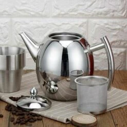 1000ml/34oz Teapot Kettle, Stainless Steel Tea Pot Filter Coffee Maker (Silver) -Small Appliances Store 76892997 5