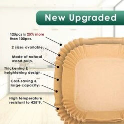 Air Fryer Paper Liners,125Pcs Parchment Paper, Air Fryer Disposable Paper Liner For Microwave, Non-Stick Air Fryer Liners Square Free Of Bleach (8IN) -Small Appliances Store 76908400 4