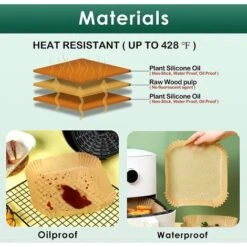 Air Fryer Paper Liners,125Pcs Parchment Paper, Air Fryer Disposable Paper Liner For Microwave, Non-Stick Air Fryer Liners Square Free Of Bleach (8IN) -Small Appliances Store 76908400 5