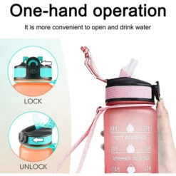 Water Bottle With Straw & Time Marker, Portable Reusable Fitness Sports Water Jug Style 4 -Small Appliances Store 77860232 3