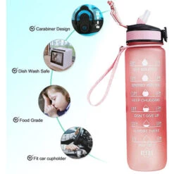Water Bottle With Straw & Time Marker, Portable Reusable Fitness Sports Water Jug Style 4 -Small Appliances Store 77860232 4