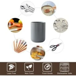 Kitchen Utensil Holder,Cooking Utensil Holder For Kitchen Counter, Cream White Ceramic Utensil Crock Grey Medium -Small Appliances Store 78327221 4