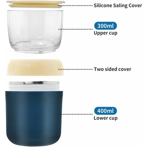 Cereal Bowl With Separate Container 400ml Cereal Bowl Yoghurt Coffee Mug Leak Proof Plastic Cup For Breakfast Picnic Travel (Blue) 2 Cereal Bowl With Separate Container 400ml Cereal Bowl Yoghurt Coffee Mug Leak Proof Plastic Cup For Breakfast Picnic Travel (Blue) - Image 2