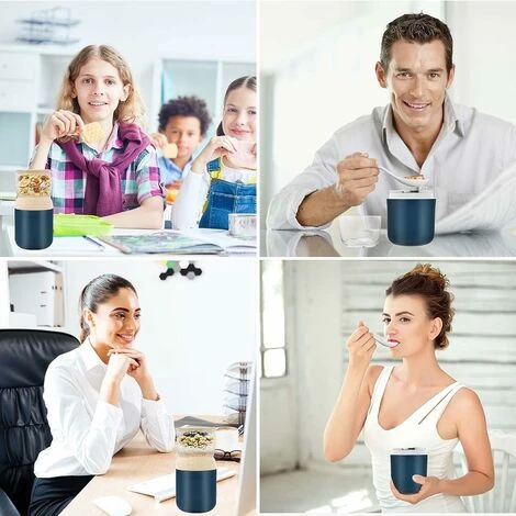 Cereal Bowl With Separate Container 400ml Cereal Bowl Yoghurt Coffee Mug Leak Proof Plastic Cup For Breakfast Picnic Travel (Blue) 4 Cereal Bowl With Separate Container 400ml Cereal Bowl Yoghurt Coffee Mug Leak Proof Plastic Cup For Breakfast Picnic Travel (Blue) - Image 4