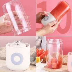 Portable Mini Plastic Fruit Blender 500ml With 6 Personal Stainless Steel Blades Blender For Vegetable Smoothie Shakes USB Rechargeable Electric Blender - White -Small Appliances Store 78699583 3