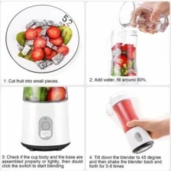 Portable Mini Blender Personal Size Electric Fruit Blender USB Rechargeable Electric Fruit Blender Juicer Baby Travel 380ml 6 Blades Blender -Small Appliances Store 78707066 4