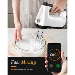 Electric Mixer, Electric Whisk With 6 Speeds, 2 Propeller Whisks And 2 Beater Hooks, Turbo Button, Eject Button, 400W Electric Kitchen Mixer For Eggs, Cream And Various Jams -Small Appliances Store 78707533 3