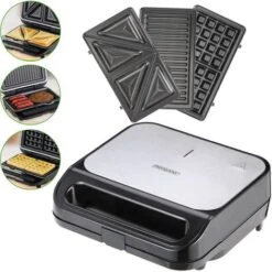 Monzana Sandwich Maker 3-in-1 Sandwich Toaster 3 Removable Sandwich Grill Waffle Plates 1000W Non-Stick Coating