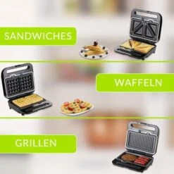 Monzana Sandwich Maker 3-in-1 Sandwich Toaster 3 Removable Sandwich Grill Waffle Plates 1000W Non-Stick Coating -Small Appliances Store 79008182 4