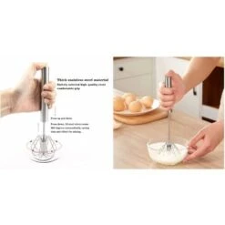 Automatic Rotating Stirrer Manual Beaters And Stainless Steel Whisks Stainless Steel Semi-automatic Hand Egg Beater Milk Frother Non-Electric Mixer(12 Inch) READCLY -Small Appliances Store 80962911 3
