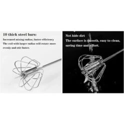 Automatic Rotating Stirrer Manual Beaters And Stainless Steel Whisks Stainless Steel Semi-automatic Hand Egg Beater Milk Frother Non-Electric Mixer(12 Inch) READCLY -Small Appliances Store 80962911 4