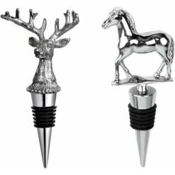 2 Piece Wine Stopper Funny Deer Head Shaped Wine Stopper Horse Shape Silicone Wine Canner, Silver