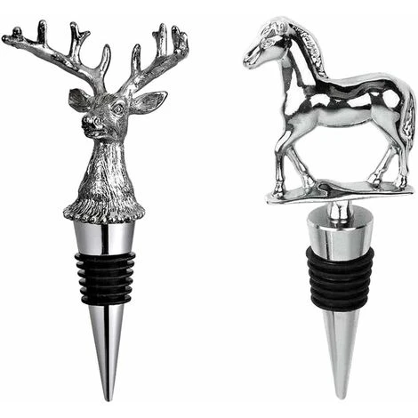 2 Piece Wine Stopper Funny Deer Head Shaped Wine Stopper Horse Shape Silicone Wine Canner, Silver 1 2 Piece Wine Stopper Funny Deer Head Shaped Wine Stopper Horse Shape Silicone Wine Canner, Silver