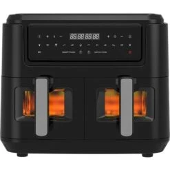 Schallen Healthy Eating Low Fat Large Twin Dual Air Fryer With Double Drawer Non-Stick Cook Frying Trays For Independent Cooking In BLACK