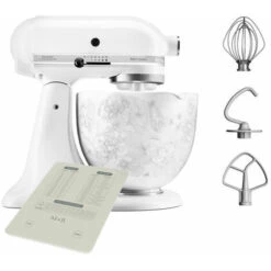 KitchenAid Artisan Mixer 156 White & Whisper Floral Ceramic Bowl With Free Gift