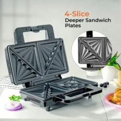 Toastie Sandwich Maker Deep Fill 4 Slice Toaster XL Grill Press 1000W Geepas -Small Appliances Store 83743672 4