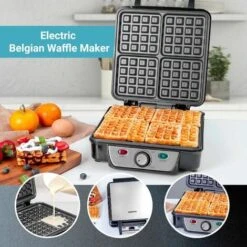 Waffle Maker Iron 4 Slice Non-Stick Electric Belgian Waffle Machine 1000W Geepas 7 Waffle Maker Iron 4 Slice Non-Stick Electric Belgian Waffle Machine 1000W Geepas -Small Appliances Store 83743679 3