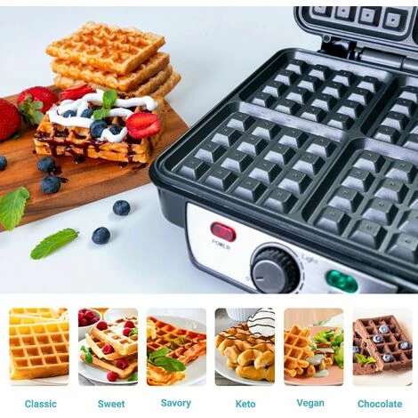 Waffle Maker Iron 4 Slice Non-Stick Electric Belgian Waffle Machine 1000W Geepas 4 Waffle Maker Iron 4 Slice Non-Stick Electric Belgian Waffle Machine 1000W Geepas - Image 4