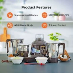Geepas 750W 3-in-1 Mixer Grinder 3 Stainless Steel Jars 3 Speed Dry Wet Grinding -Small Appliances Store 83743695 3