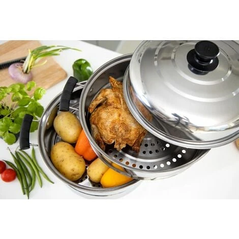 Steamer Pot With Lid 3-Tier Induction-Safe Stainless Steel 7.3L Multi Food Cook 2 Steamer Pot With Lid 3-Tier Induction-Safe Stainless Steel 7.3L Multi Food Cook - Image 2