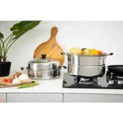 Steamer Pot With Lid 3-Tier Induction-Safe Stainless Steel 7.3L Multi Food Cook 7 Steamer Pot With Lid 3-Tier Induction-Safe Stainless Steel 7.3L Multi Food Cook -Small Appliances Store 83743708 3