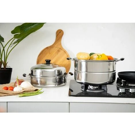 Steamer Pot With Lid 3-Tier Induction-Safe Stainless Steel 7.3L Multi Food Cook 3 Steamer Pot With Lid 3-Tier Induction-Safe Stainless Steel 7.3L Multi Food Cook - Image 3