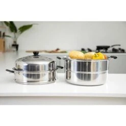 Steamer Pot With Lid 3-Tier Induction-Safe Stainless Steel 7.3L Multi Food Cook 9 Steamer Pot With Lid 3-Tier Induction-Safe Stainless Steel 7.3L Multi Food Cook -Small Appliances Store 83743708 5
