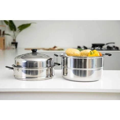 Steamer Pot With Lid 3-Tier Induction-Safe Stainless Steel 7.3L Multi Food Cook 5 Steamer Pot With Lid 3-Tier Induction-Safe Stainless Steel 7.3L Multi Food Cook - Image 5