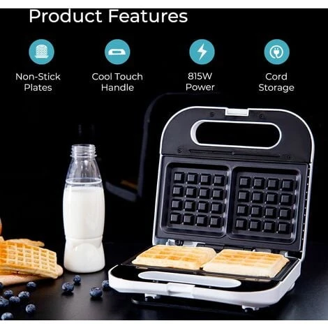 Electric Waffle Iron Maker Belgian Non-Stick 2 Slice Deep Plates 700W Geepas 2 Electric Waffle Iron Maker Belgian Non-Stick 2 Slice Deep Plates 700W Geepas - Image 2