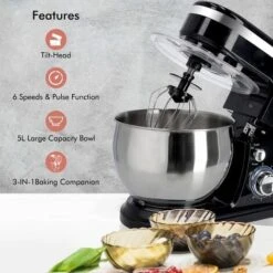 Stand Mixer 5L Mixing Bowl Beater Dough Hook 6Speed 1000W Stainless Steel Geepas -Small Appliances Store 83743780 3