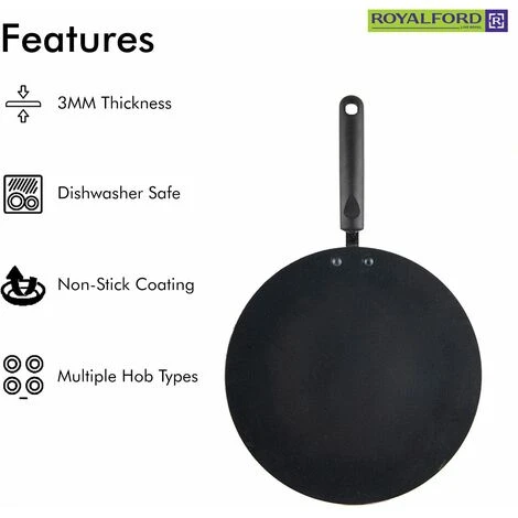 Pan Pancake Roti Tawa Dosa Chapati Flatbread Crepe Tortilla Tava 28cm Royalford 2 Pan Pancake Roti Tawa Dosa Chapati Flatbread Crepe Tortilla Tava 28cm Royalford - Image 2