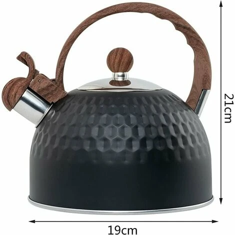 Induction Whistling Kettle 2.5L Black Kettle With Heat Resistant Wooden Handle Vintage Stainless Steel For Induction Cookers Gas Stoves Wood Stoves 2 Induction Whistling Kettle 2.5L Black Kettle With Heat Resistant Wooden Handle Vintage Stainless Steel For Induction Cookers Gas Stoves Wood Stoves - Image 2