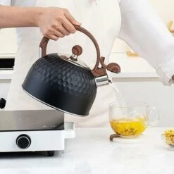 Induction Whistling Kettle 2.5L Black Kettle With Heat Resistant Wooden Handle Vintage Stainless Steel For Induction Cookers Gas Stoves Wood Stoves 9 Induction Whistling Kettle 2.5L Black Kettle With Heat Resistant Wooden Handle Vintage Stainless Steel For Induction Cookers Gas Stoves Wood Stoves -Small Appliances Store 85991434 5