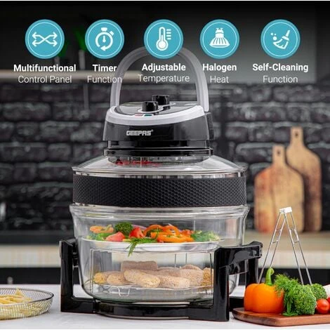 17L Halogen Oven Convection Turbo Cooker Air Fryer With Extender Ring Geepas 2 17L Halogen Oven Convection Turbo Cooker Air Fryer With Extender Ring Geepas - Image 2