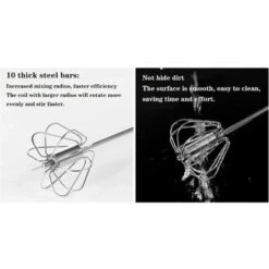 Automatic Rotary Beater Stainless Steel Manual Beaters And Whisks Stainless Steel Semi-automatic Hand-held Egg Whisk Milk Frother Non-electric Mixer (12 Inch) GTA -Small Appliances Store 86193006 4