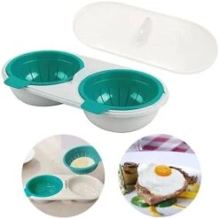 Microwave Egg Boiler 2-Layer Egg Boiler With Drain Basket (Blue)